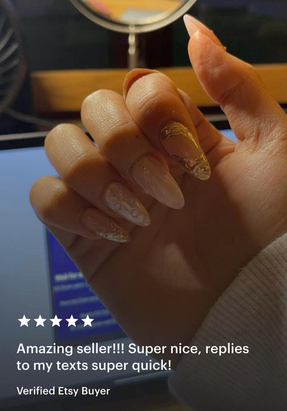 Handmade Press On Nails: Reusable, Glue Ons, Acrylic Gel, Almond Round Short, Hand-painted Custom