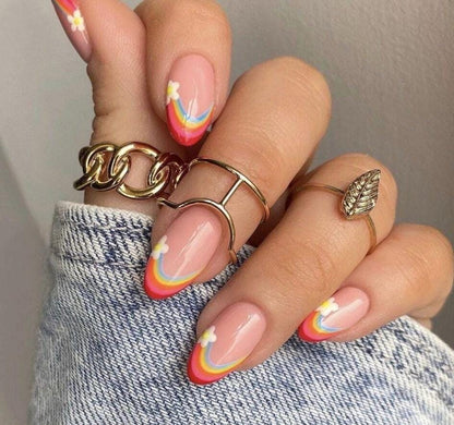 Handmade Press On Nails: Reusable, Glue Ons, Acrylic Gel, Almond Round Short, Hand-painted Custom