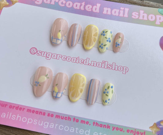 Handmade Press On Nails: Reusable, Glue Ons, Acrylic Gel, Almond Round Short, Hand-painted Custom