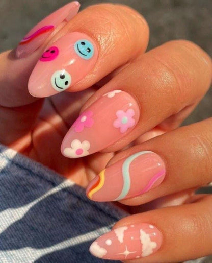 Handmade Press On Nails: Reusable, Glue Ons, Acrylic Gel, Almond Round Short, Hand-painted Custom