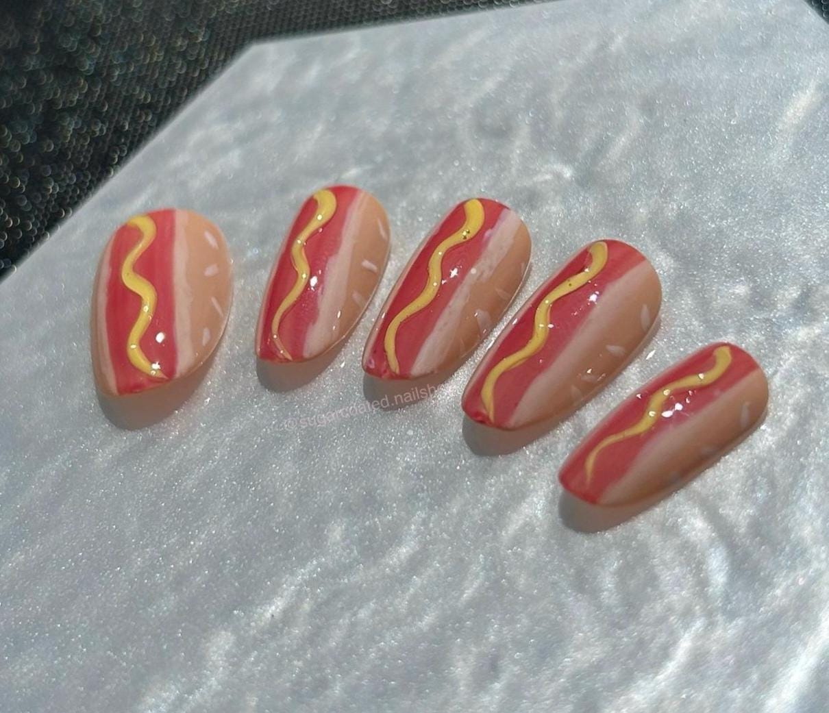 Handmade Press On Nails: Reusable, Glue Ons, Acrylic Gel, Almond Round Short, Hand-painted Custom