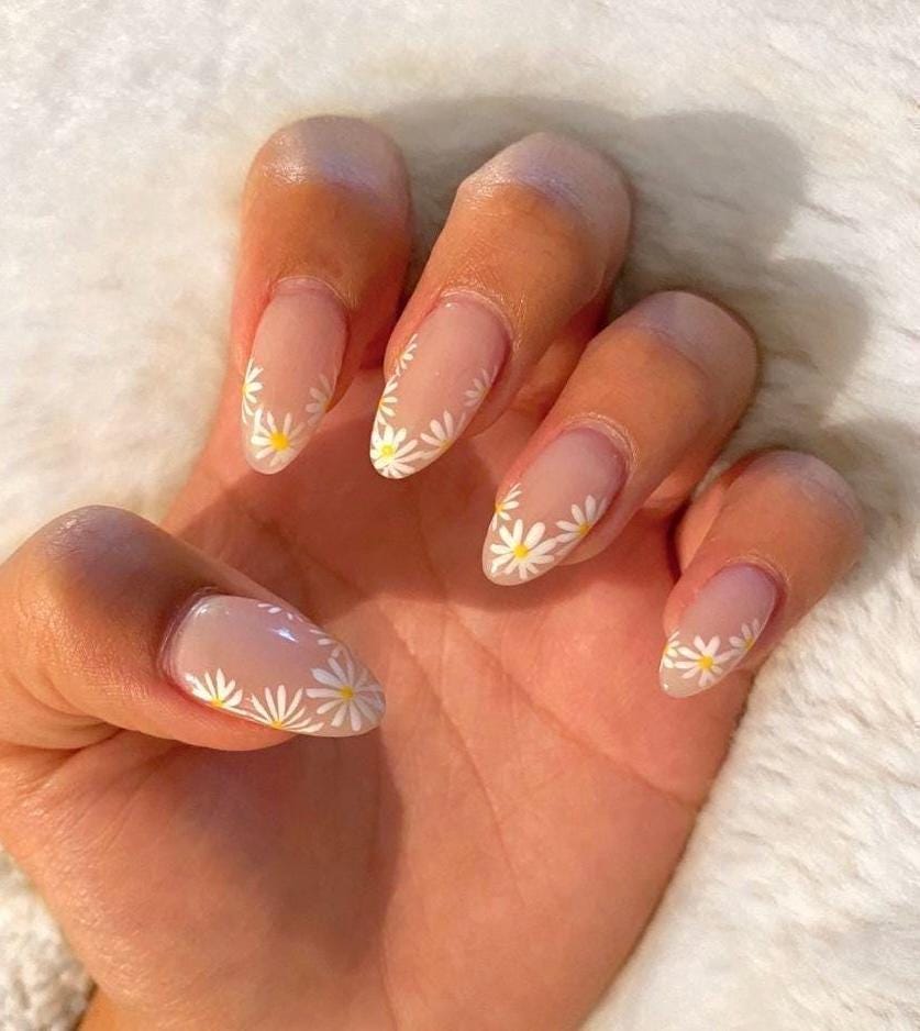 Handmade Press On Nails: Reusable, Glue Ons, Acrylic Gel, Almond Round Short, Hand-painted Custom