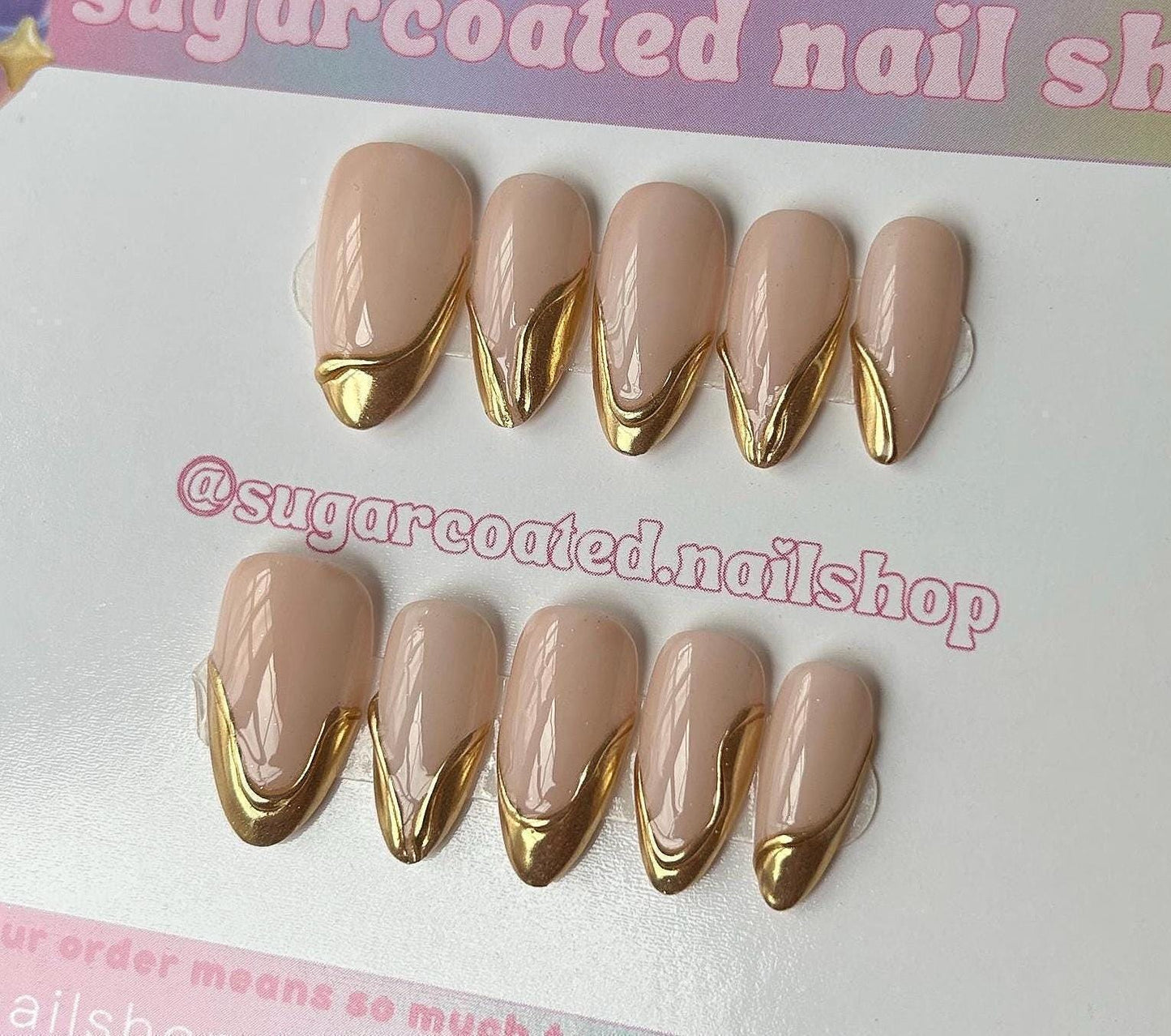 Handmade Press On Nails: Reusable, Glue Ons, Acrylic Gel, Almond Round Short, Hand-painted Custom