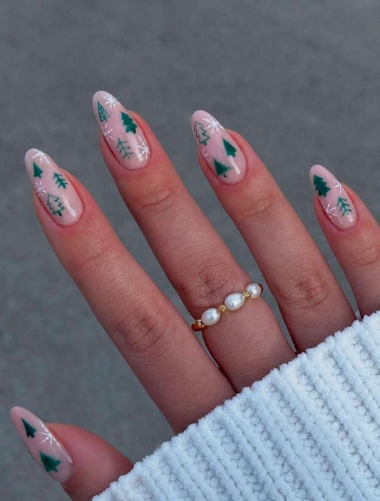 Handmade Press On Nails: Reusable, Trending, Almond Round Short, Xmas Christmas Winter