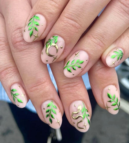 Handmade Press On Nails: Reusable, Glue Ons, Acrylic Gel, Almond Round Short, Hand-painted Custom