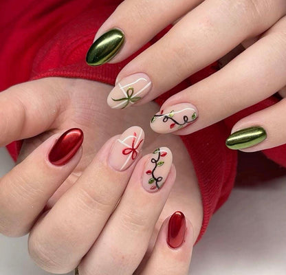 Handmade Press On Nails: Reusable, Trending, Almond Round Short, Xmas Christmas Winter