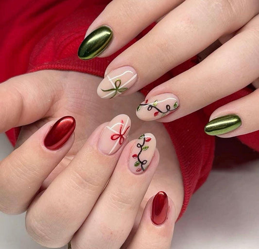 Handmade Press On Nails: Reusable, Trending, Almond Round Short, Xmas Christmas Winter