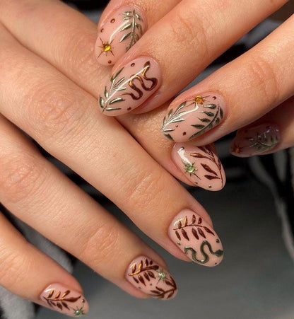 Handmade Press On Nails: Reusable, Gel, Almond Round Short, Handpainted, Halloween Fall Autumn October