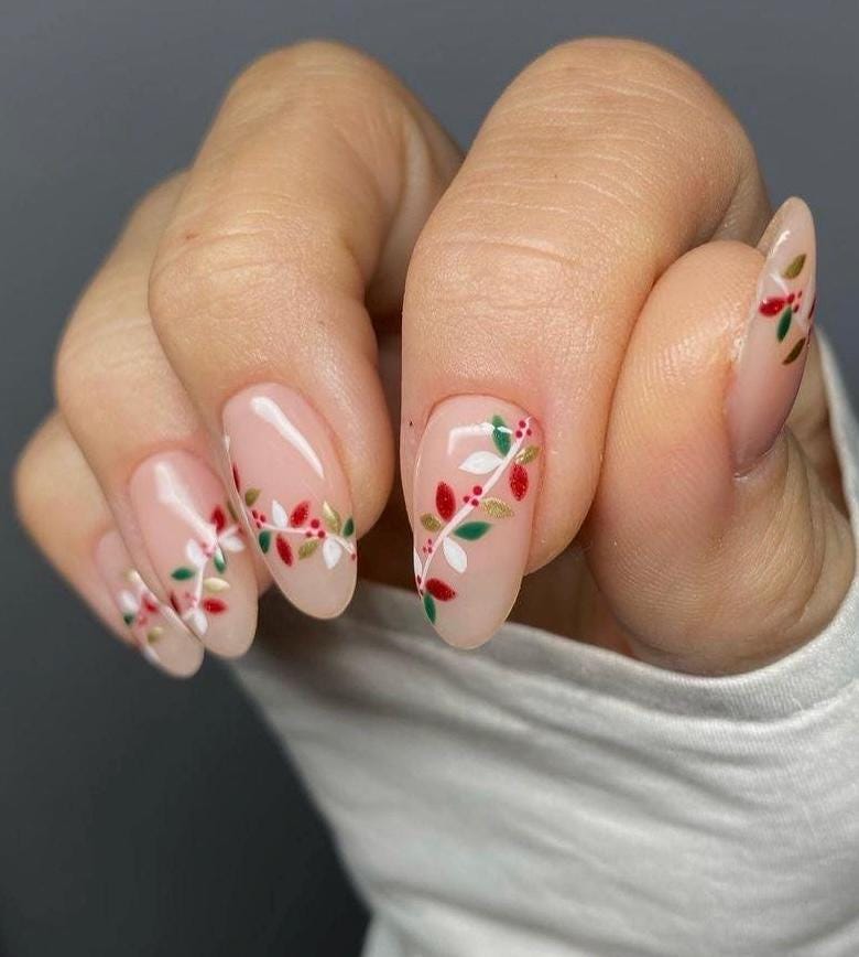 Handmade Press On Nails: Reusable, Trending, Almond Round Short, Xmas Christmas Winter