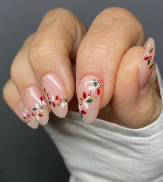 Handmade Press On Nails: Reusable, Trending, Almond Round Short, Xmas Christmas Winter
