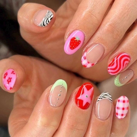 Handmade Press On Nails: Reusable, Glue Ons, Acrylic Gel, Almond Round Short, Hand-painted Custom