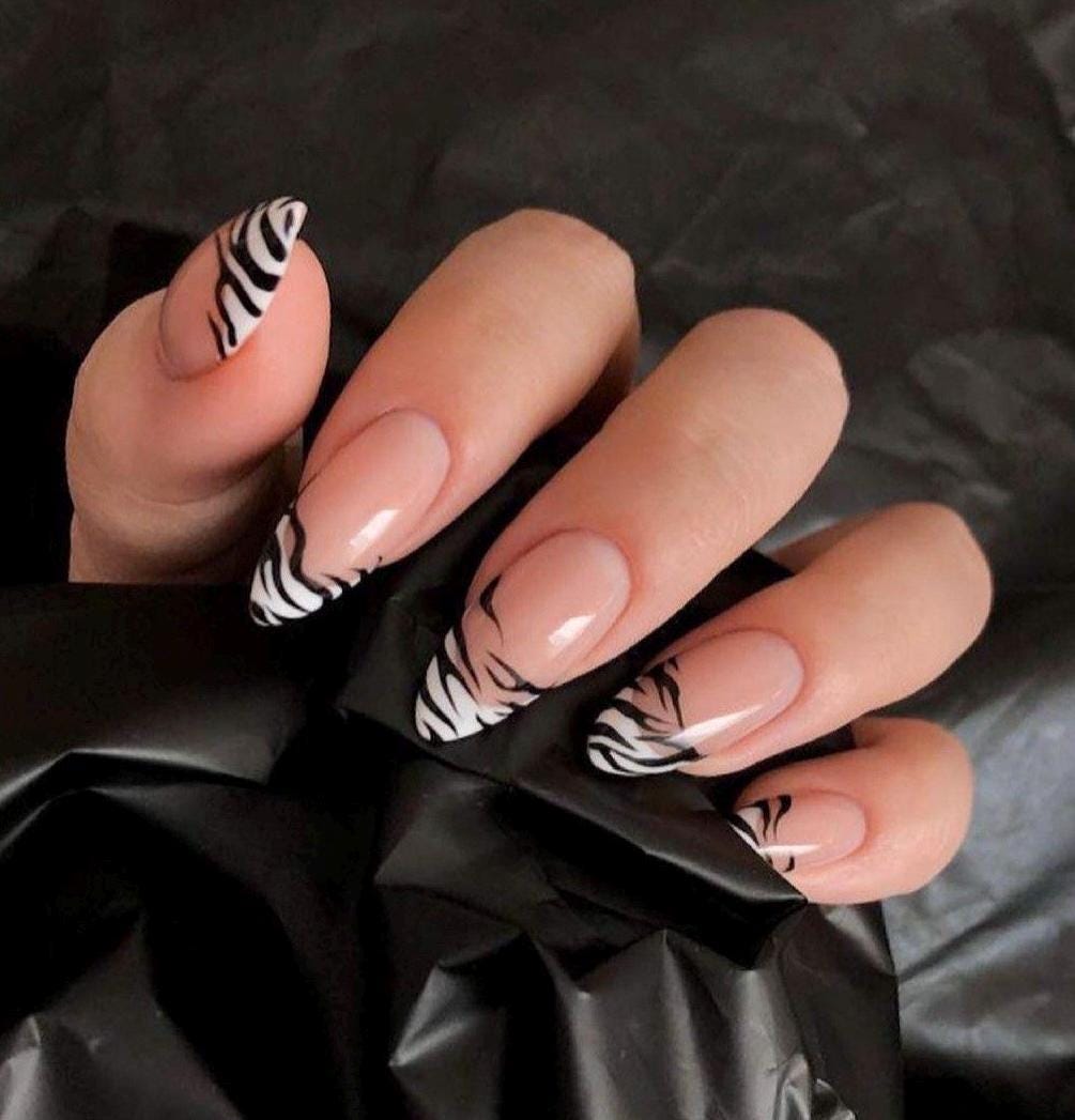 Handmade Press On Nails: Reusable, Glue Ons, Acrylic Gel, Almond Round Short, Hand-painted Custom