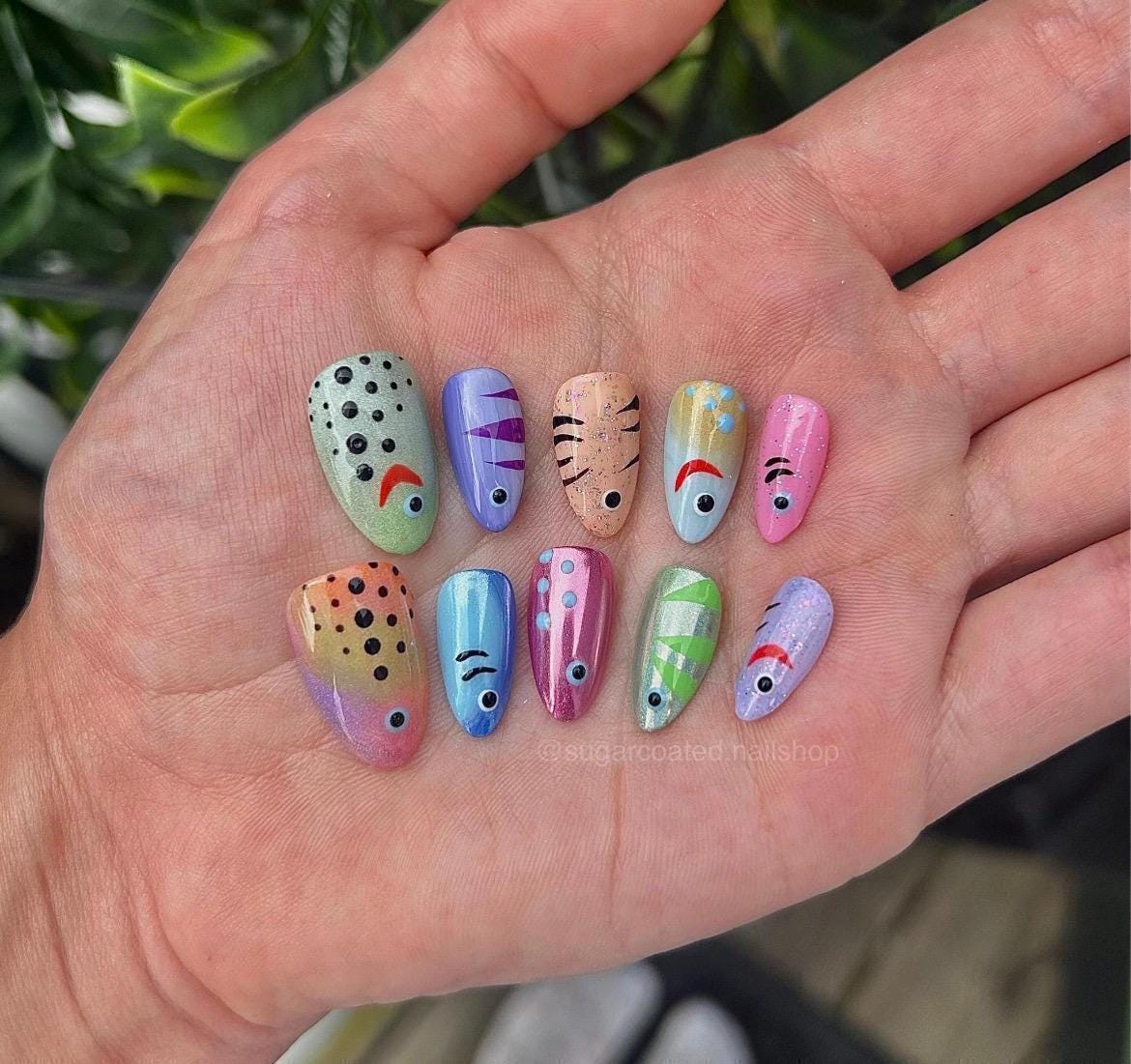 Handmade Press On Nails: Reusable, Glue Ons, Acrylic Gel, Almond Round Short, Hand-painted Custom