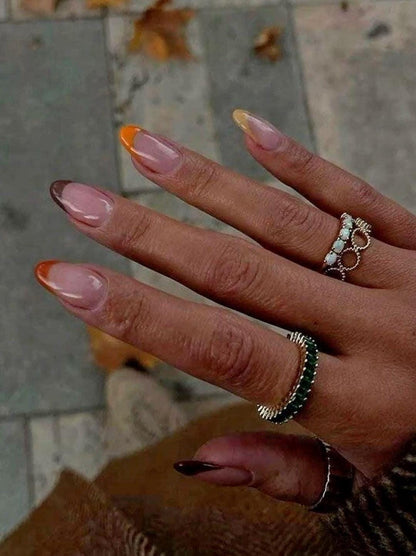 Handmade Press On Nails: Reusable, Gel, Almond Round Short, Handpainted, Halloween Fall Autumn October