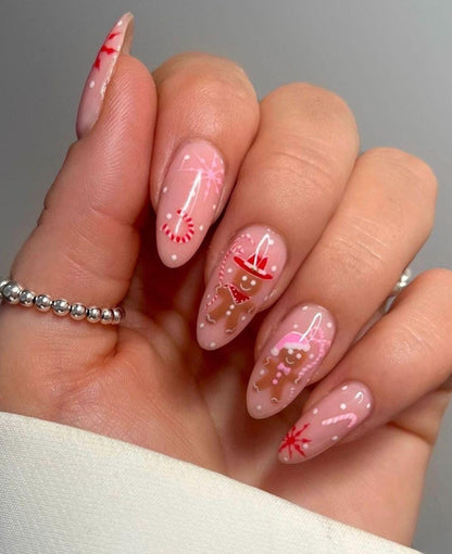 Handmade Press On Nails: Reusable, Trending, Almond Round Short, Xmas Christmas Winter