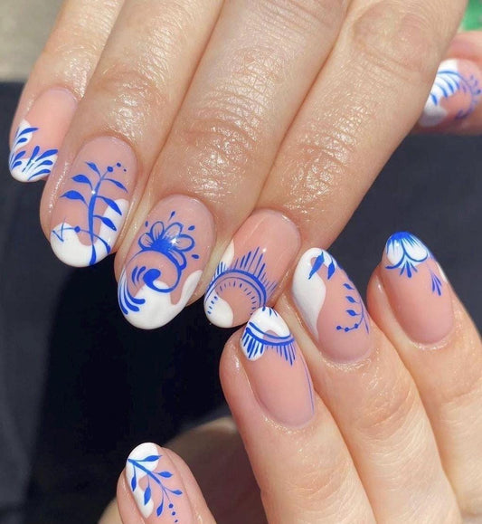 Handmade Press On Nails: Reusable, Glue Ons, Acrylic Gel, Almond Round Short, Hand-painted Custom