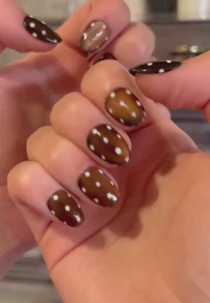 Handmade Press On Nails: Reusable, Gel, Almond Round Short, Handpainted, Polka Dots