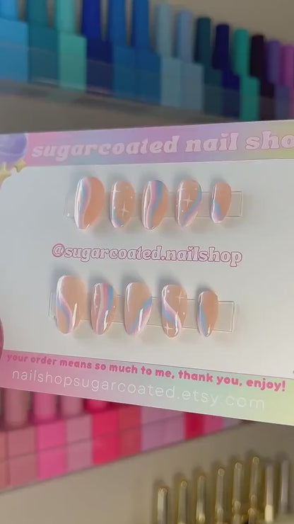 Handmade Press On Nails: Reusable, Glue Ons, Acrylic Gel, Almond Round Short, Hand-painted Custom