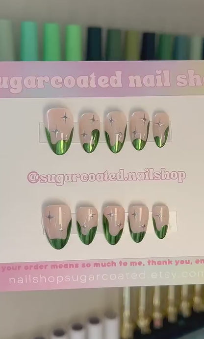 Handmade Press On Nails: Reusable, Glue Ons, Acrylic Gel, Almond Round Short, Hand-painted Custom